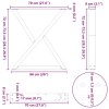 2 db fekete acél étkezőasztal láb 70 x (72-73,3) cm