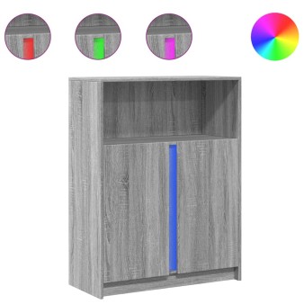 Szürke sonoma szerelt fa tálalószekrény led-del 77x34x100 cm