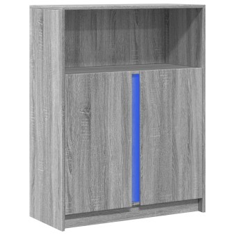 Szürke sonoma szerelt fa tálalószekrény led-del 77x34x100 cm