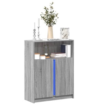 Szürke sonoma szerelt fa tálalószekrény led-del 77x34x100 cm