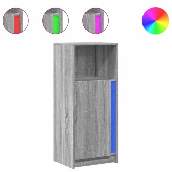 Szürke sonoma szerelt fa tálalószekrény led-del 42,5x34x100 cm