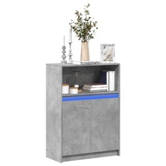 Betonszürke szerelt fa tálalószekrény led-del 72x34x100 cm
