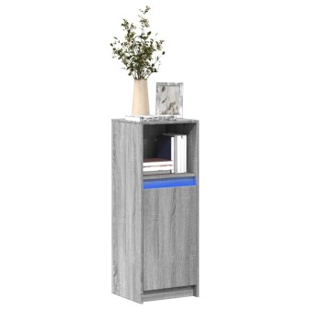 Szürke sonoma szerelt fa tálalószekrény led-del 38x34x100 cm