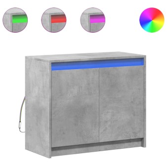 Betonszürke szerelt fa tálalószekrény led-del 72 x 34 x 61 cm