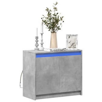 Betonszürke szerelt fa tálalószekrény led-del 72 x 34 x 61 cm
