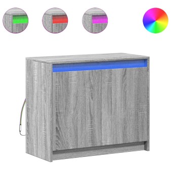 Szürke sonoma szerelt fa tálalószekrény led-del 72 x 34 x 61 cm