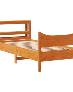 Viaszbarna tömör fenyőfa ágykeret fejtámlával 75 x 190 cm