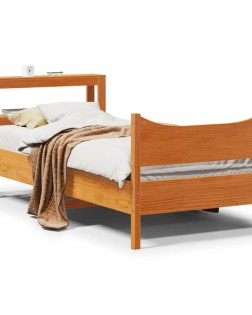 Viaszbarna tömör fenyőfa ágykeret fejtámlával 75 x 190 cm