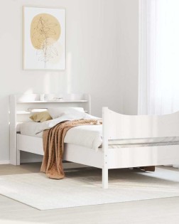 Fehér tömör fenyőfa ágykeret fejtámlával 75 x 190 cm