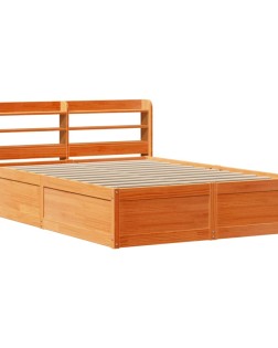 Viaszbarna tömör fenyőfa ágykeret fejtámlával 120 x 200 cm
