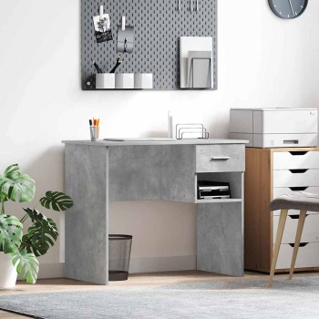 Asztal fiókkal polcokkal beton szürke 90 x 49 x 75 cm faanyag