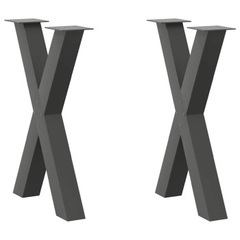 2 db antracitszürke x-alakú acél étkezőasztalláb 50x(72-73) cm