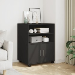 Fekete forgácslap kerekes szekrény 60 x 48 x 81 cm