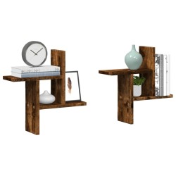 2 db füstös tölgy színű szerelt fa fali polc 38 x 12 x 38 cm