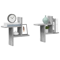 2 db szürke sonoma színű szerelt fa fali polc 38 x 12 x 38 cm