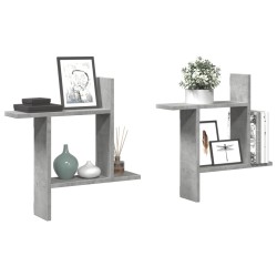 2 db betonszürke szerelt fa fali polc 50 x 12 x 50 cm
