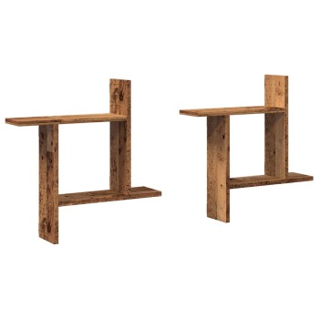 2 db antik fa színű szerelt fa fali polc 50 x 12 x 50 cm