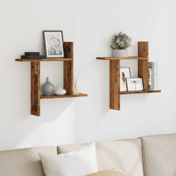 2 db antik fa színű szerelt fa fali polc 50 x 12 x 50 cm