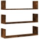 3 db füstös tölgy színű szerelt fa fali polc 80 x 18 x 18 cm