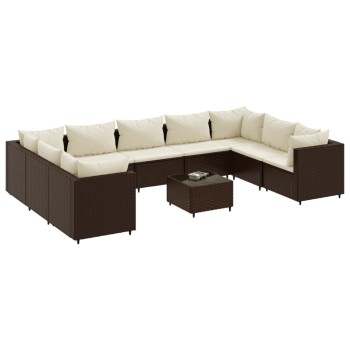 10 részes barna polyrattan kerti bútorszett párnákkal
