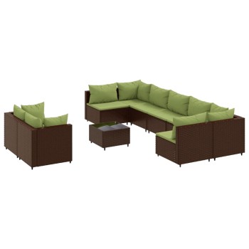 10 részes barna polyrattan kerti ülőgarnitúra párnákkal