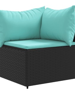 10 részes fekete polyrattan kerti ülőgarnitúra párnákkal