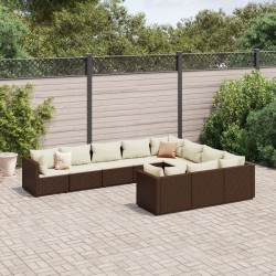 10 részes barna polyrattan kerti ülőgarnitúra párnákkal