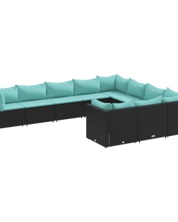 10 részes fekete polyrattan kerti ülőgarnitúra párnákkal