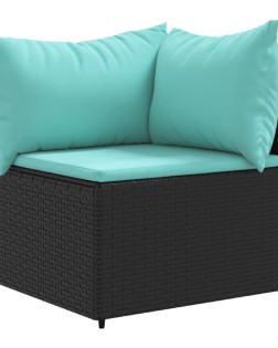 10 részes fekete polyrattan kerti ülőgarnitúra párnákkal