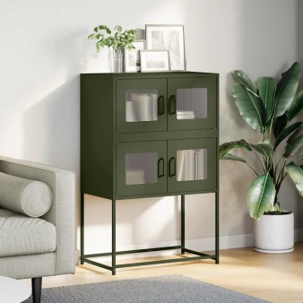 Highboard olívazöld 68x39x107 cm acél