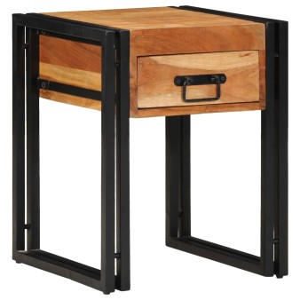 Végasztal fiókkal barna és fekete 40 x 40 x 50 cm tömör akácfa