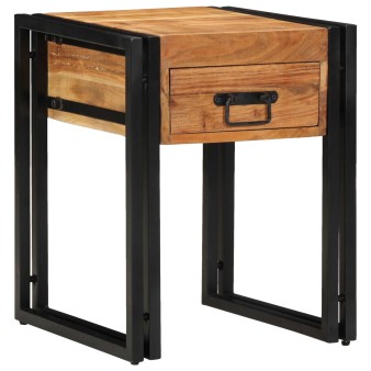 Végasztal fiókkal barna és fekete 40 x 40 x 50 cm tömör akácfa