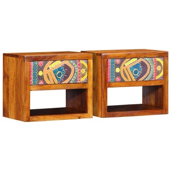 Éjjeliszekrény fiókkal 2 pcs barna 40 x 35 x 35 cm tömör akácfa