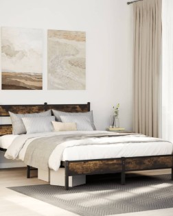 Füstös tölgy színű szerelt fa ágykeret matrac nélkül 90x190 cm