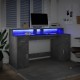 Betonszürke szerelt fa íróasztal led-világítással 160x55x91 cm