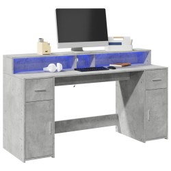 Betonszürke szerelt fa íróasztal led-világítással 160x55x91 cm