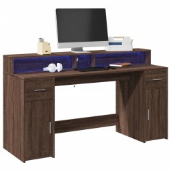 Barna tölgy színű szerelt fa íróasztal led-ekkel 160x55x91 cm