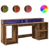 Antik fa színű szerelt fa íróasztal led-ekkel 200 x 55 x 91 cm