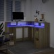 Sonoma tölgy színű szerelt fa íróasztal led-ekkel 130x130x91 cm