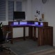 Barna tölgy színű szerelt fa íróasztal led-ekkel 152x152x91 cm