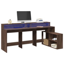 Barna tölgy színű szerelt fa íróasztal led-ekkel 200x104x91 cm
