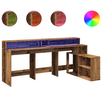 Antik fa színű szerelt fa íróasztal led-ekkel 200 x 104 x 91 cm