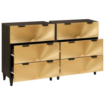 Tálalószekrény készlet 2 pcs fekete és brass 120 x 33 x 75 cm