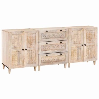 Széf 3 pcs fehér 180 x 33,5 x 75 cm tömör mangófa