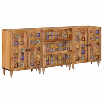 Széf 3 pcs természetes 60 x 33,5 x 75 cm tömör mangófát