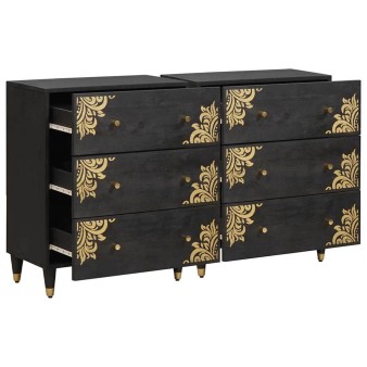 Széf fiókkal 2 pcs fekete 60 x 33 x 75 cm tömör mangófát