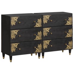 Széf fiókkal 2 pcs fekete 60 x 33 x 75 cm tömör mangófát