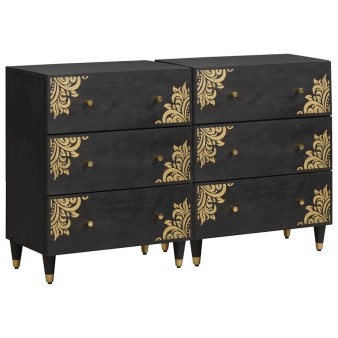 Széf fiókkal 2 pcs fekete 60 x 33 x 75 cm tömör mangófát
