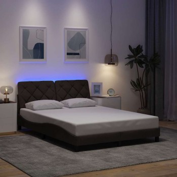 Sötétbarna szövet ágykeret led-es matrac nélkül 140 x 200 cm