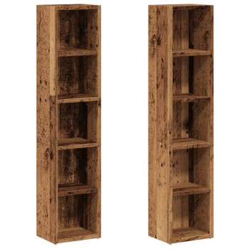 2 db antik fa színű szerelt fa cd-tartó szekrény 21x16x93,5 cm